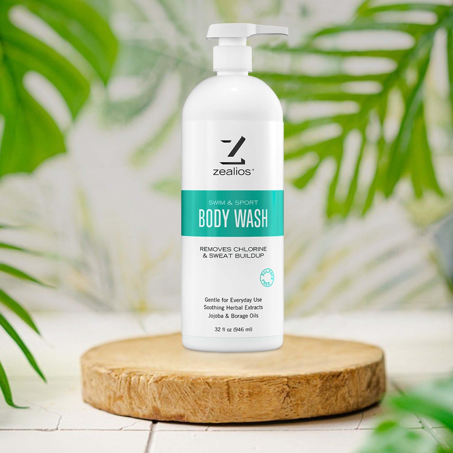 Zealios Swim & Sport Body Wash for Swimmers & Athletes 32oz Skin Care Solution for Men & Women, Removes Chlorine, Sweat & Odor, Provides Cleansing and Hydration from Pool Chemicals, Light Citrus Scent