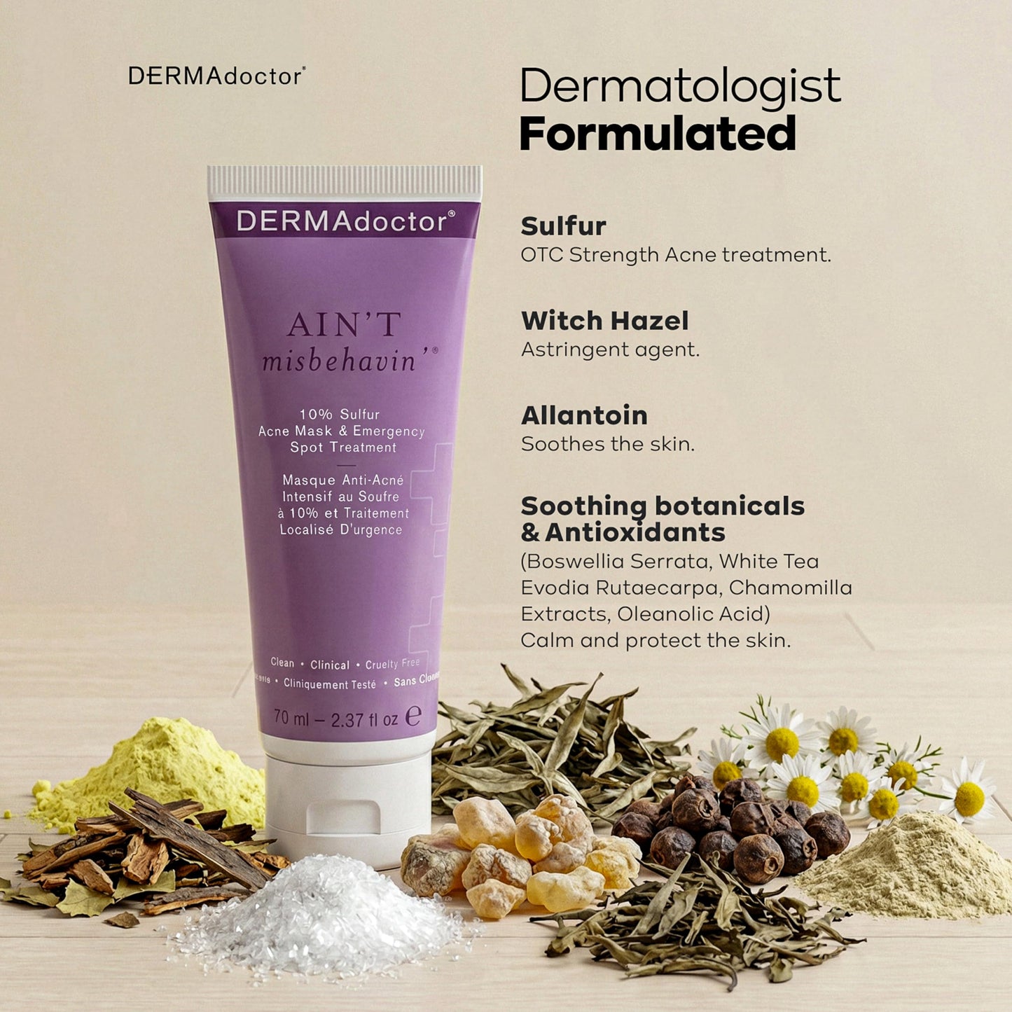 DERMAdoctor Ain't Misbehavin' Medicated Acne Face Cleanser 2% Salicylic Acid | Dermatologist Formulated to be Non-Irritating to the Skin - 7.10 oz