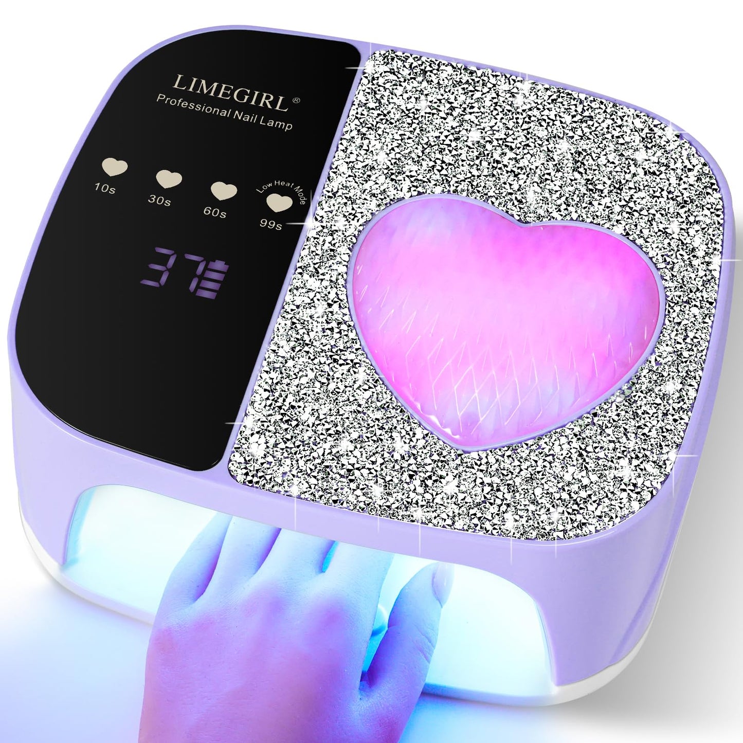 LIMEGIRL UV LED Nail Lamp Kit for Gel Polish Professional Fast Curing Purple Dryer Light Set with 4 Timer Settings Cordless Rechargeable Nail Art Cure Machine for Manicure Pedicure at Home and Salon