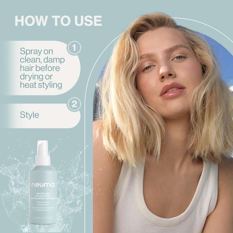 Neuma Neu Volume Styling Hair Spray 6.7 Fl. Oz. Heat Protectant Volumizing Spray with Fennel, Ylang Ylang, Patchouli, and Vanilla Scent, Hair Volumizer for Fine Hair