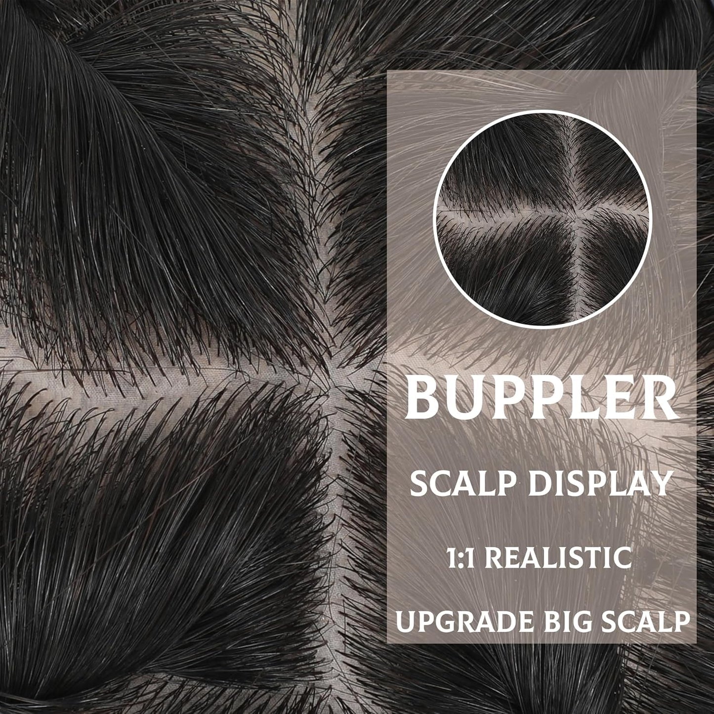 BUPPLER Hair Toppers for Women Real Human Hair-U Shape Toppers Hair Pieces for Women with Thinning Hairr 150% Density Silk Base Clip in Human Topper with Bangs for Daily Use(Brown Black-1B