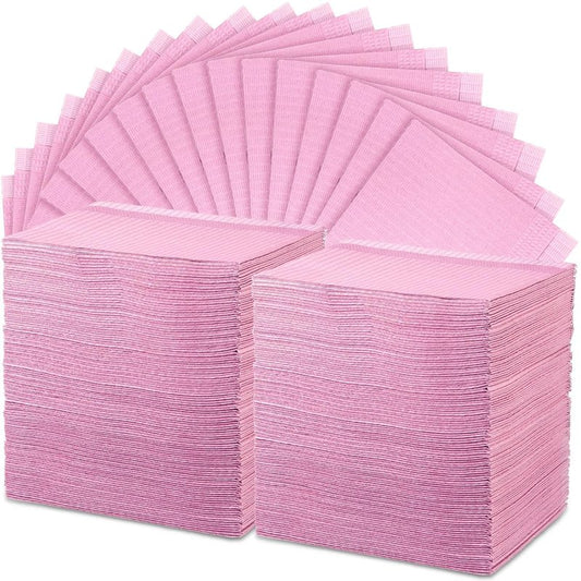 Disposable Nail Table Towels - 250 Pcs 3 Ply Waterproof Mat | 13'' x 18'' Pink Patient Bibs