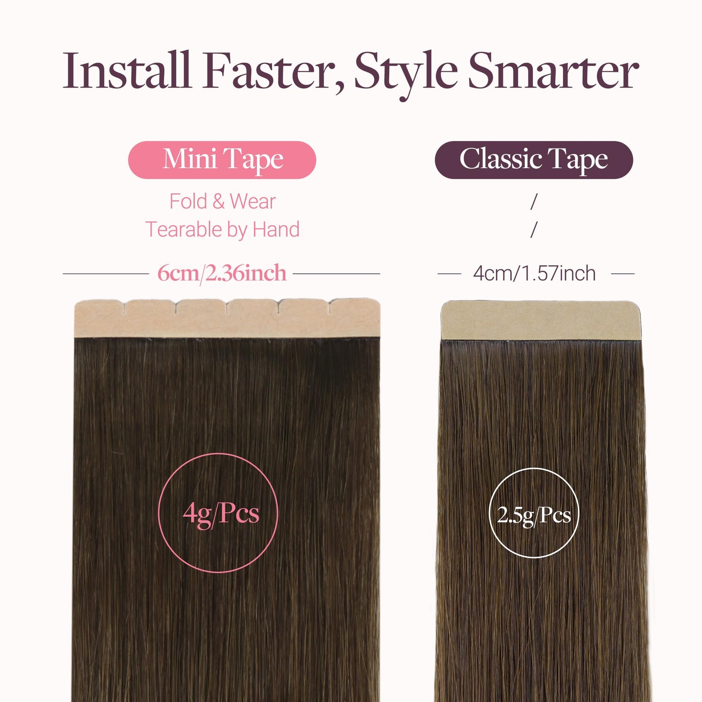 GOO GOO Tape in Hair Extensions, 4/27/4 Balayage Chocolate Brown to Caramel Blonde, 16inch 40g 10pcs, Mini Tape Cut to Fit, Skin Weft Seamless Invisible, Remy Human Hair