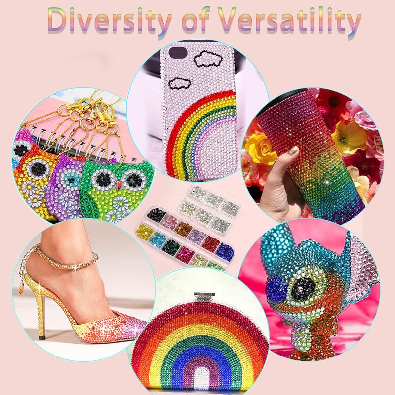 Nail Art Rhinestone Colorful Rhinestones Round Glass Gems Ab & Silver Flatback Crystal Diamonds with Tweezers and Wax Pencil Suitable for Nail Makeup Art Design and DIY Craft Projects