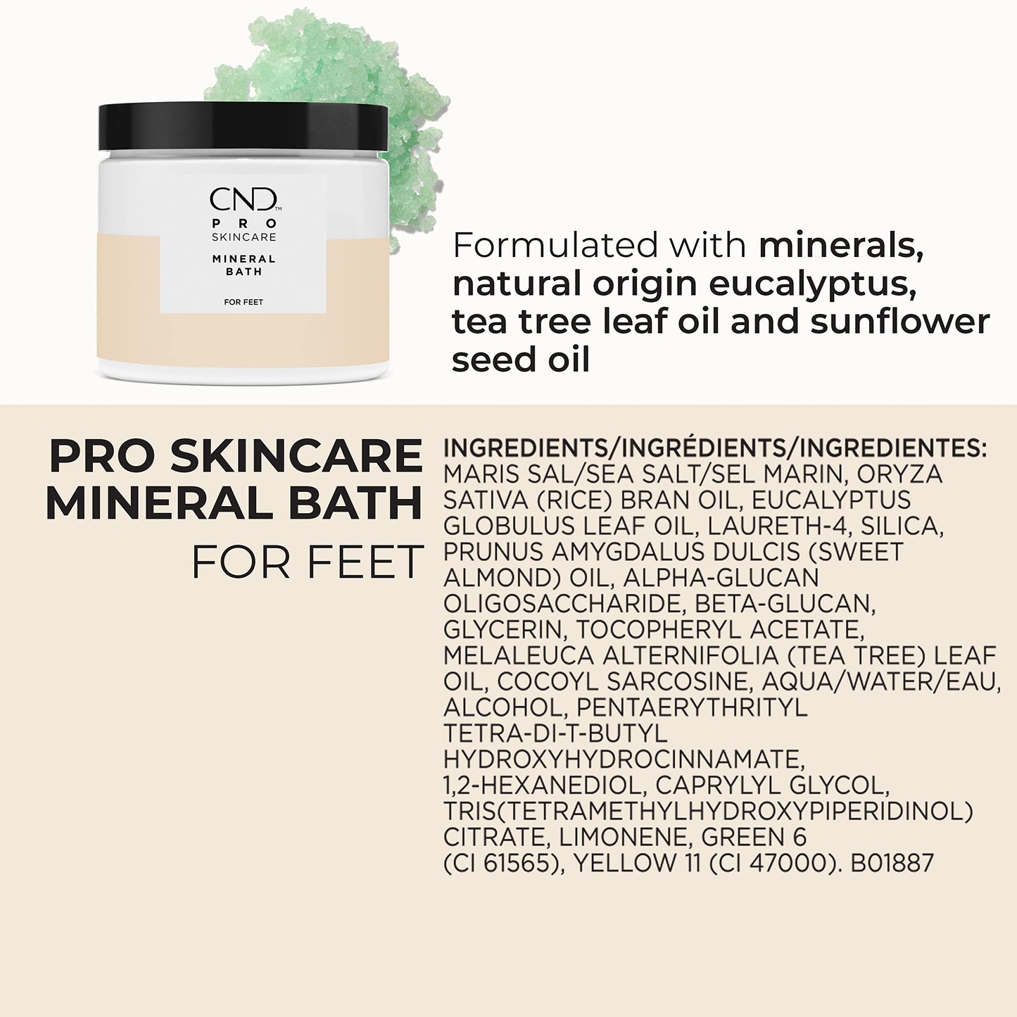 CND Pro Skincare Mineral Bath for Feet, Avocado Oil, Vitamin E, and Shea Butter, Natural Vegan Formula, 18 Fl Oz