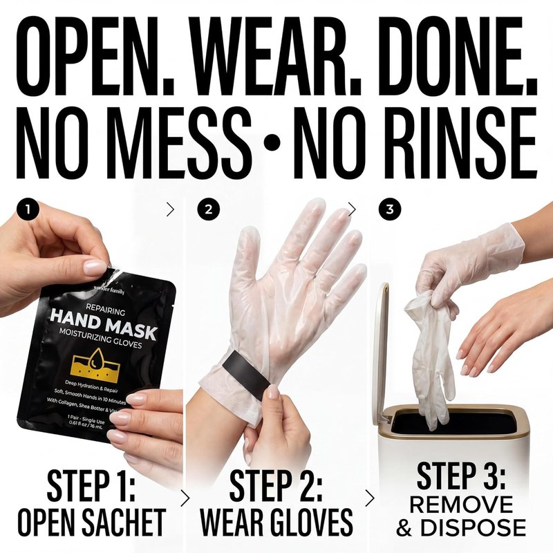 Collagen Hand Mask - Moisturizing Gloves with Shea Butter & Vitamin E | Overnight Treatment for Dry, Cracked Hands