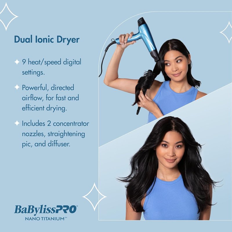 BabylissPRO Nano Titanium Hair Dryer - 1875W Professional Blow Dryer | Lightweight Ionic Technology for Faster, Frizz-Free Drying