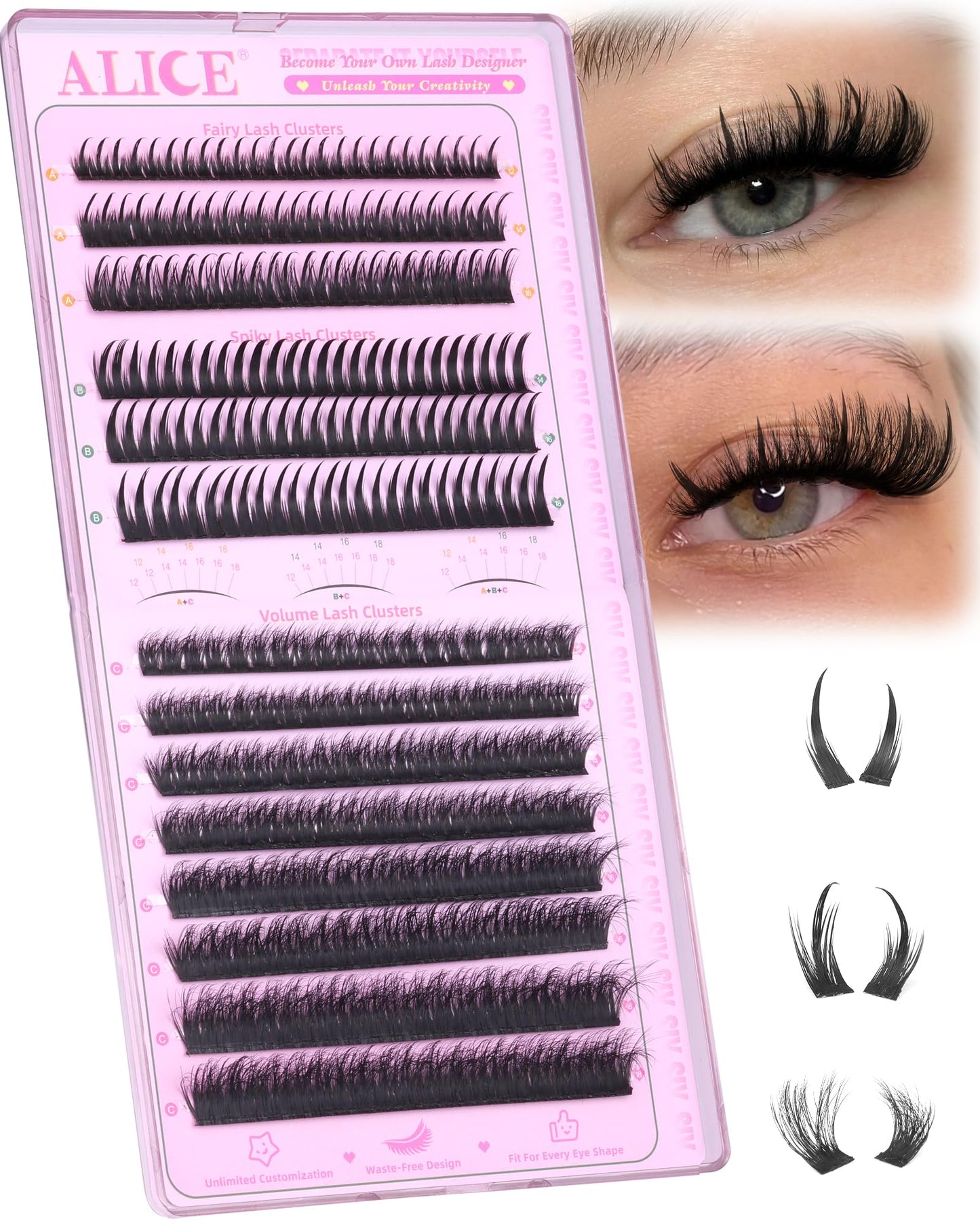ALICE Flaunt Lash Clsuters Eyelash Clusters, Fluff Lash Extensions Anime Spiky Eyelash Extensions, Fairy Manga Volume Individual Lashes with Bottom Lashes 8-18mm SIY Separate it Yourself