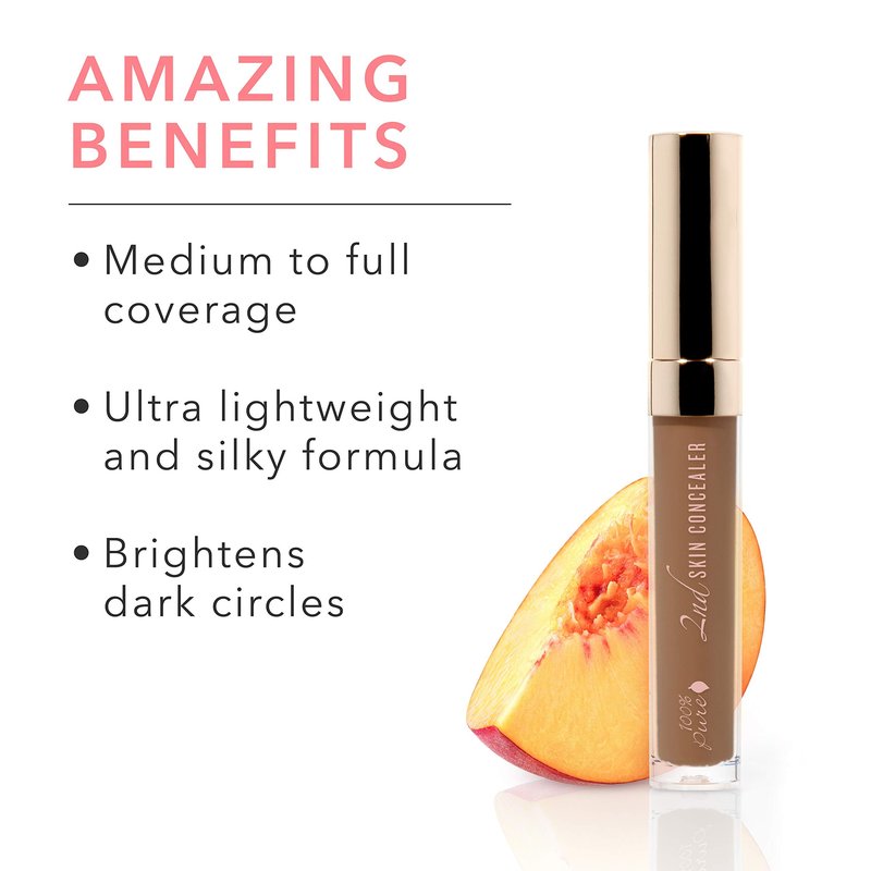 100% PURE 2nd Skin Concealer (Fruit Pigmented), Shade 7, Full Coverage, Lightweight, Liquid Concealer for Face, Under Eyes, Vegan Makeup (For Deep Skin w/Cool-Neutral Undertones) - 0.17 Fl Oz