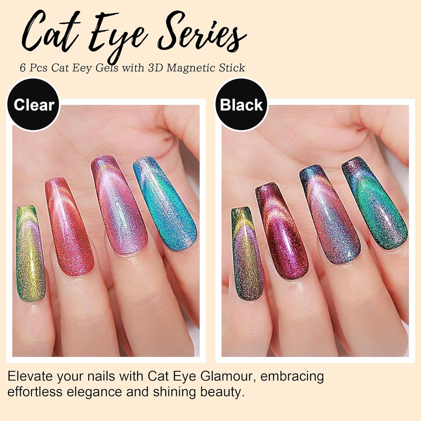 Cat Eye Gel Nail Polish Set - 9D Galaxy Chameleon Effect | 7.5ml x 6 with Magnet Stick for DIY Nail Art