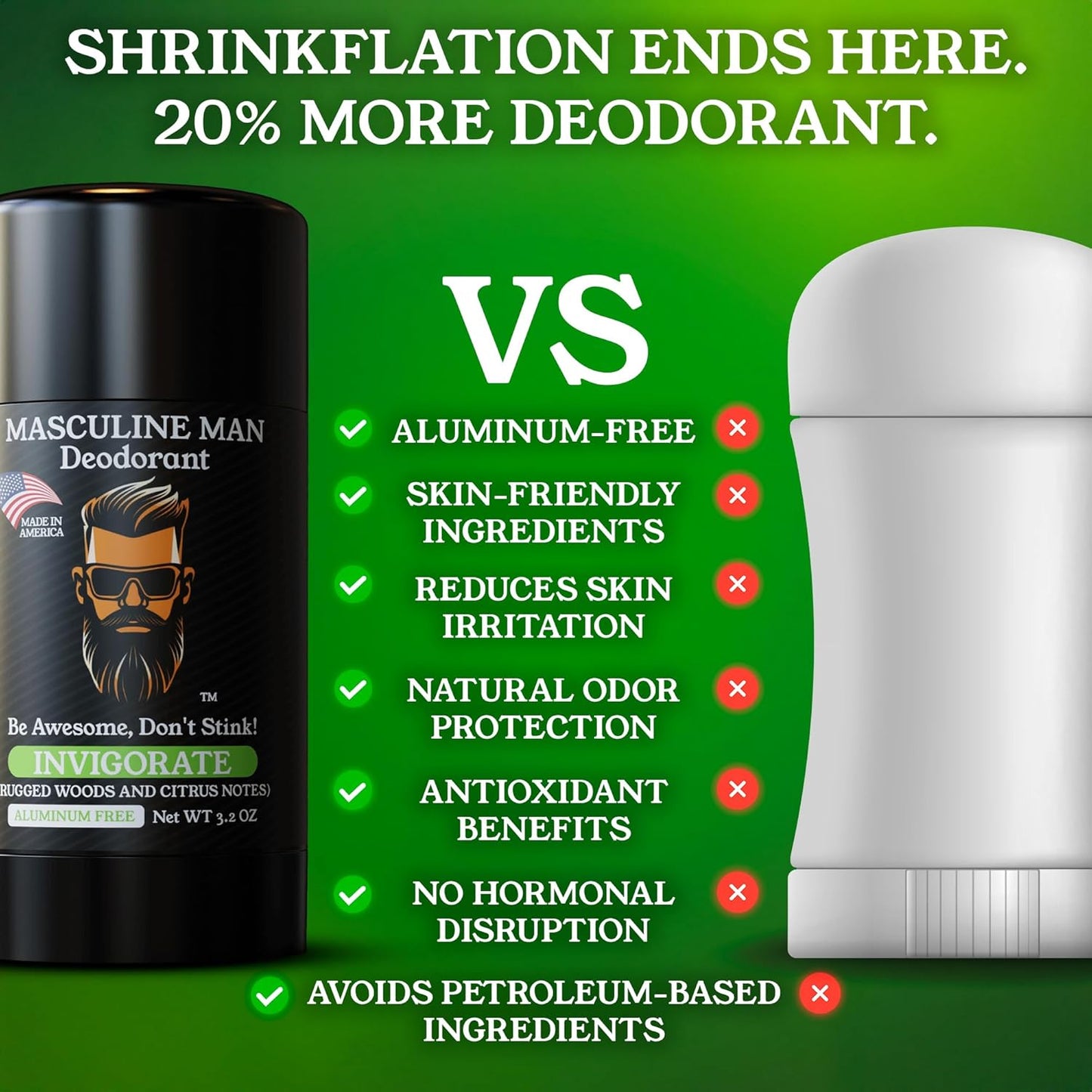 Aluminum-Free Men's Deodorant - Natural Sweat Protection | Stain-Free Stick, 3.2oz (Pack of 2)