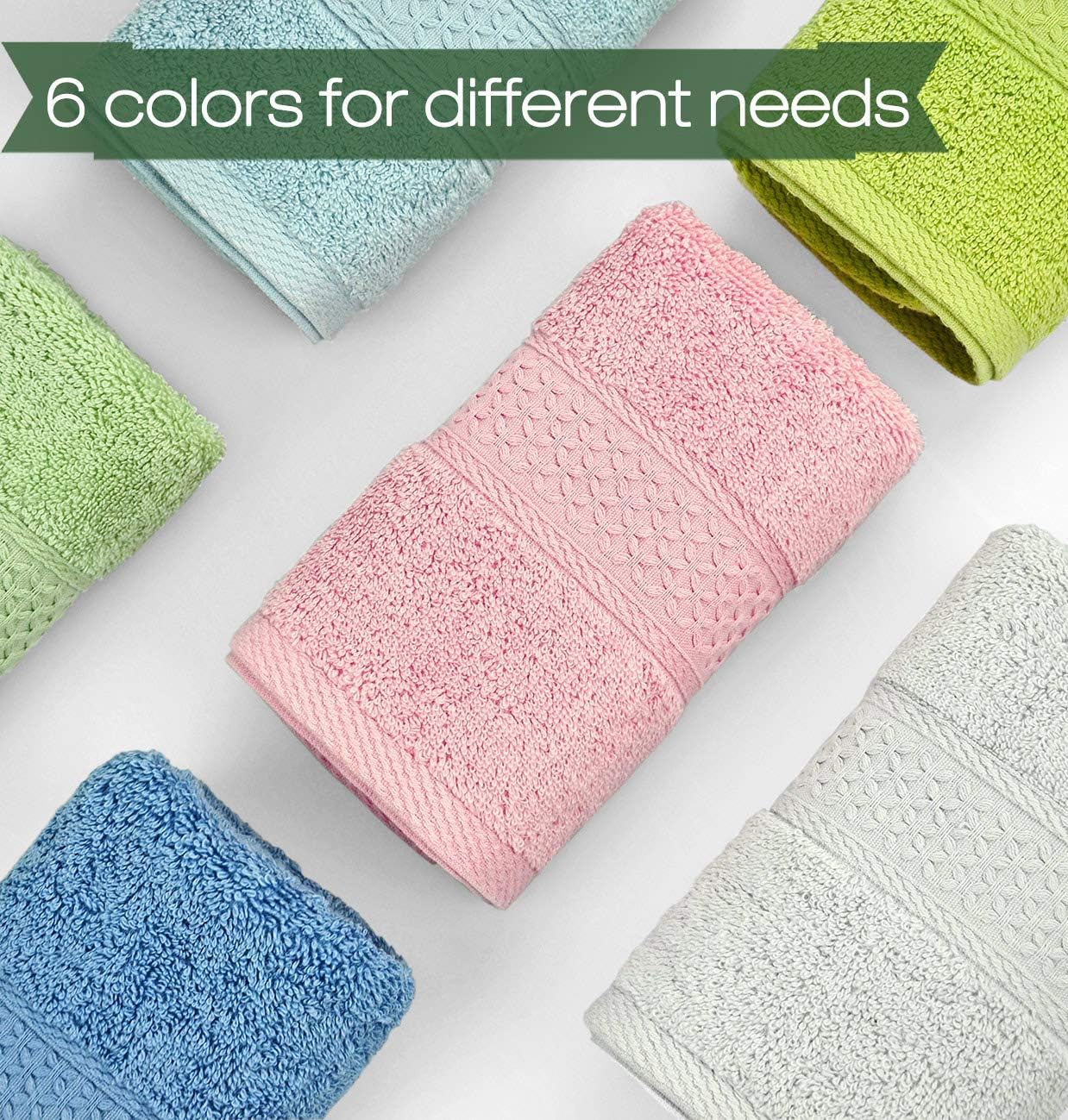 Cotton Hand Towels and Wash Cloths Set - Assorted Colors | 6 Towels & 6 Washcloths