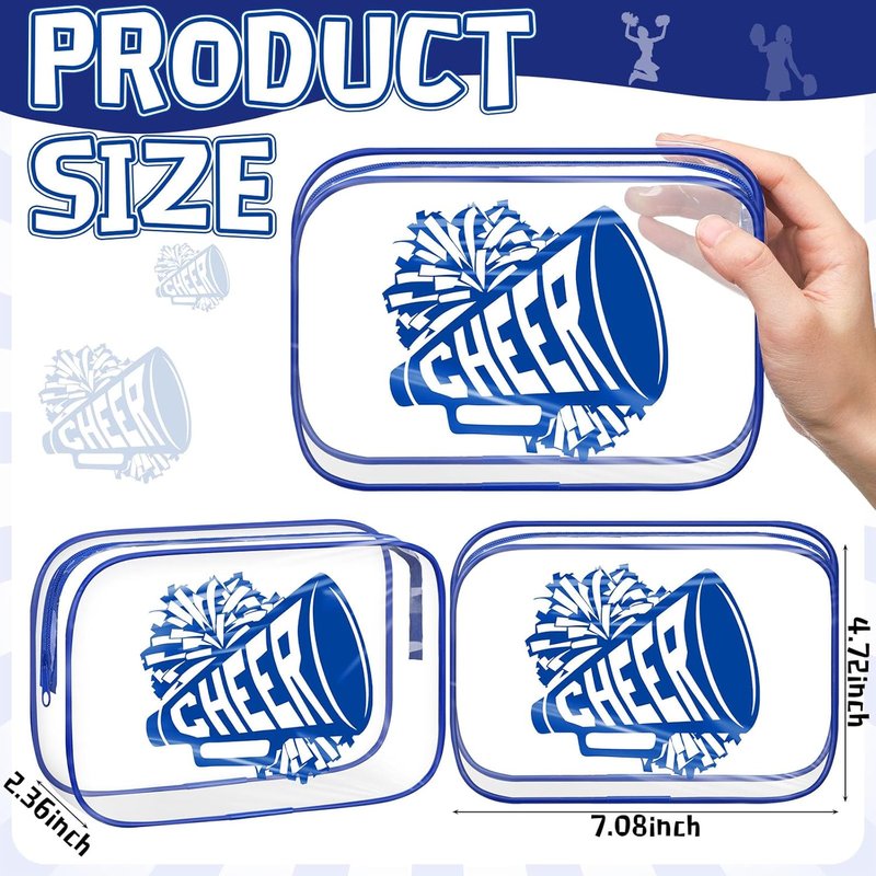Cheer Makeup Bag Set - 24 Pcs Clear PVC Cosmetic Bags for Cheer Teams | 7x4.7x2.4'' Blue Toiletry Pouches