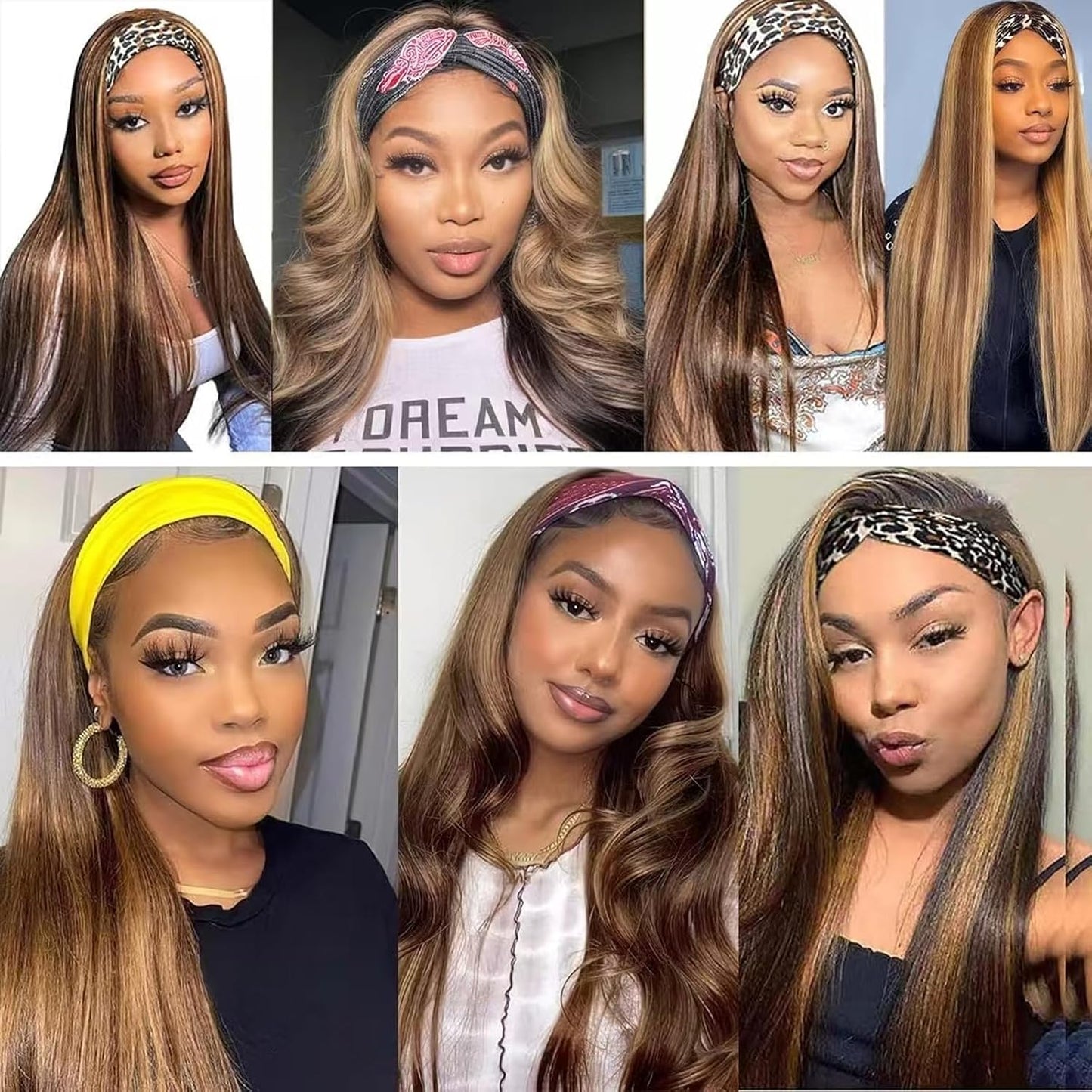 Ombre Headband Wig - 22 Inch Straight Human Hair | Glueless #2/30 Highlights, 150% Density for Black Women