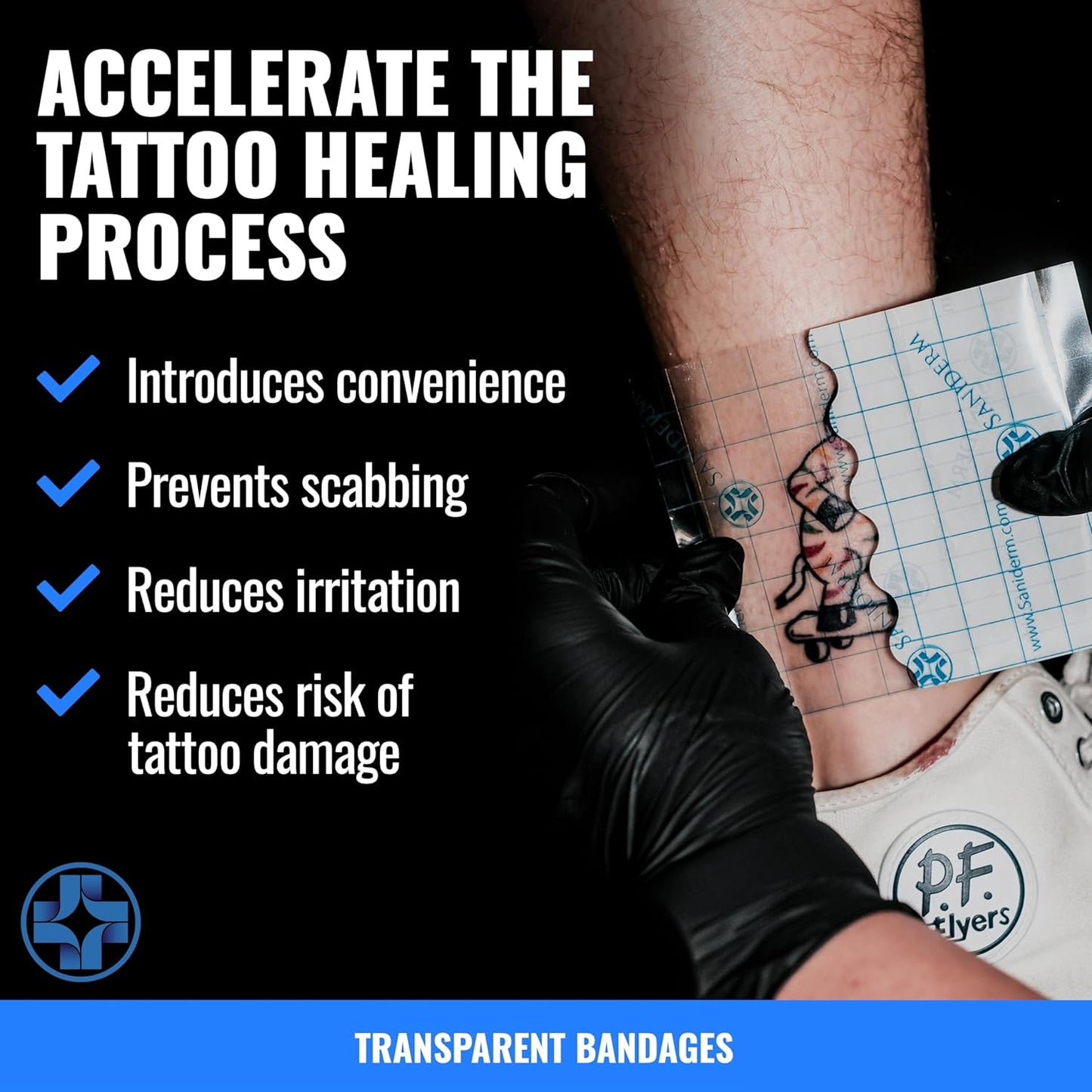 Saniderm Tattoo Aftercare Bandage - Sterile, Waterproof Protection | Large Pack (8 in x 10 in) for Faster Healing