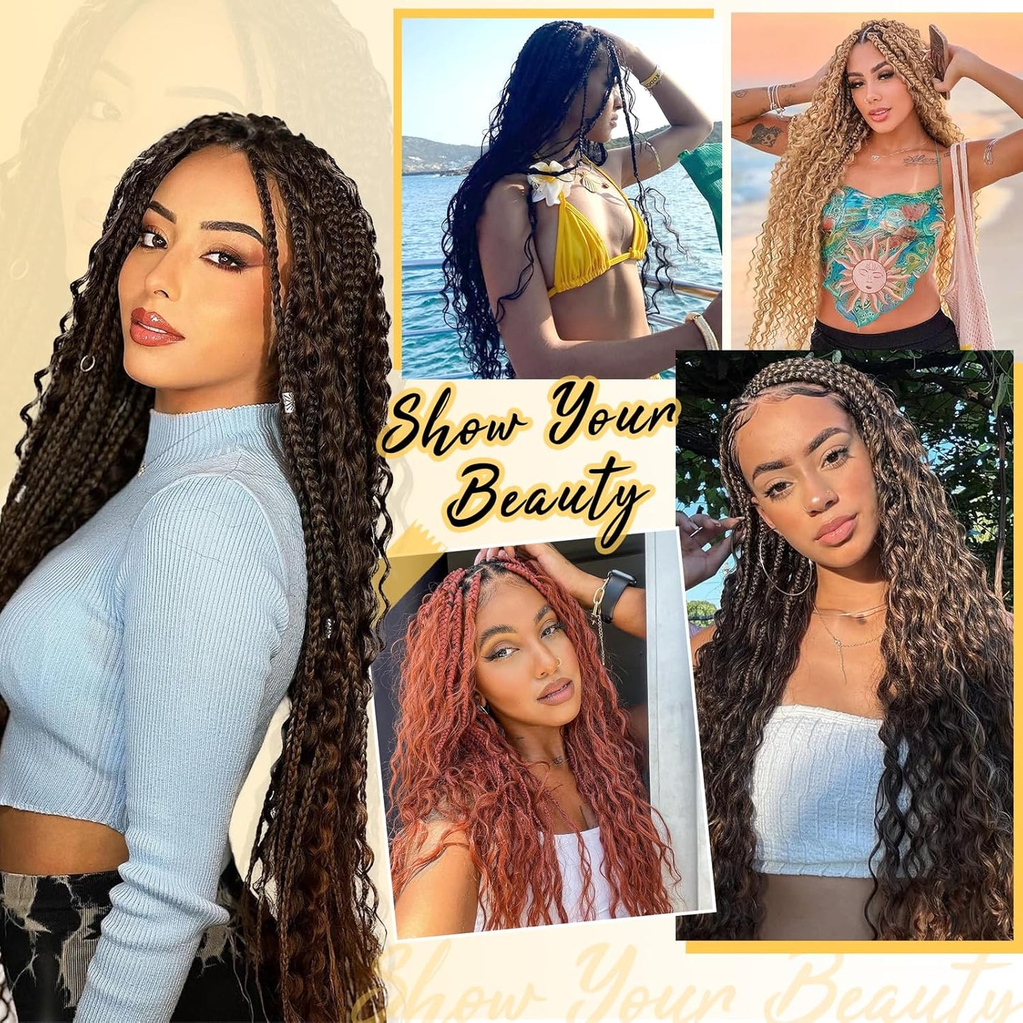 Eacia 20 Inch Water Wave Braiding Hair - 2 Bundles 200g Ginger Curly Extensions for Boho Braids | Micro Twist, No Weft
