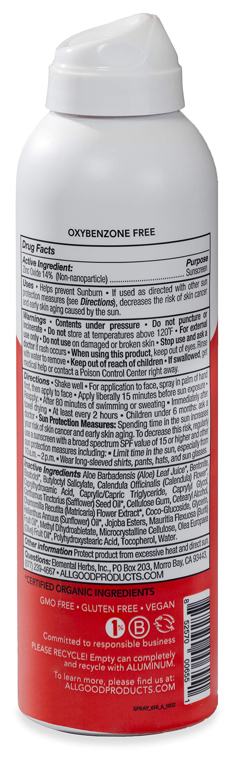 All Good Baby & Kids Sunscreen Spray - UVA/UVB Broad Spectrum, SPF 30, Zinc Oxide, Coral Reef Friendly, Water Resistant, Calendula, Aloe