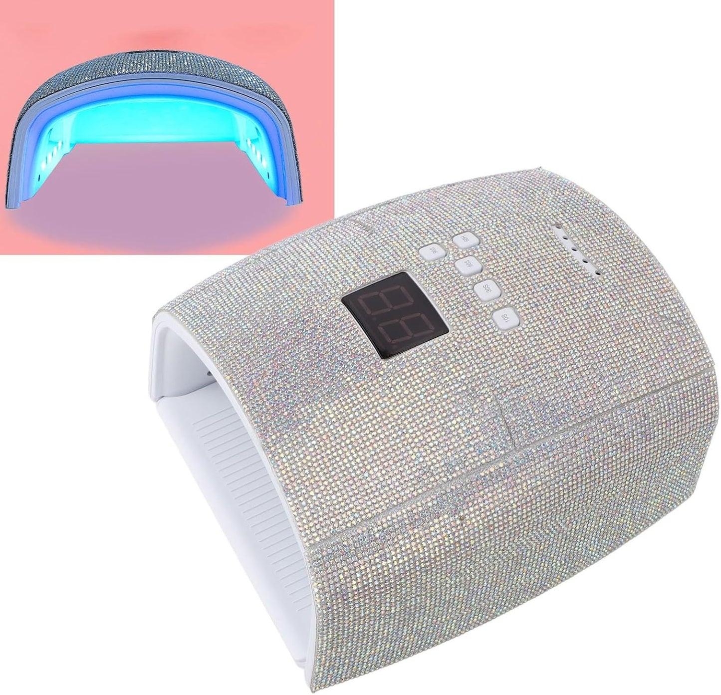 Rechargeable 66W Nail Lamp with Rhinestones - Gel Nail Light, 4 Timer Settings, Removable Tray