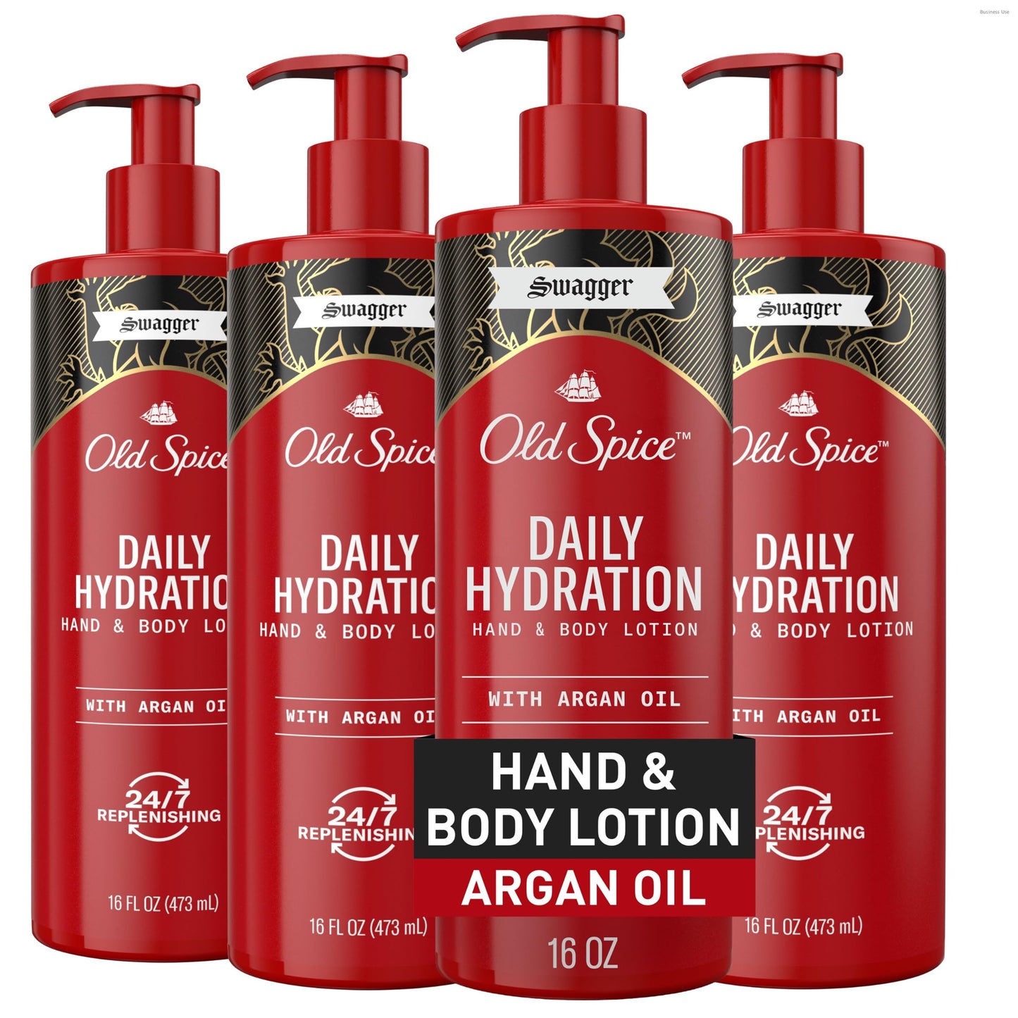 Old Spice Hand & Body Lotion for Men, Daily Hydration, 24/7 Hydration, 24/7 Replenishing Rich Moisture for Dry Skin, Lightweight Formula, Swagger with Argan Oil Scent, 16 fl (Pack of 4)