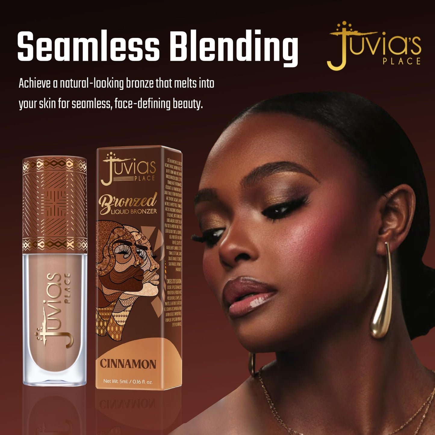 Juvia’s Place Bronzed Liquid Bronzer - Cinnamon - Liquid Bronzer for Face with Silky Blendable Texture - Buildable Coverage for Natural Contour & Dimension - Easy-to-Blend, Patch-Proof Formula