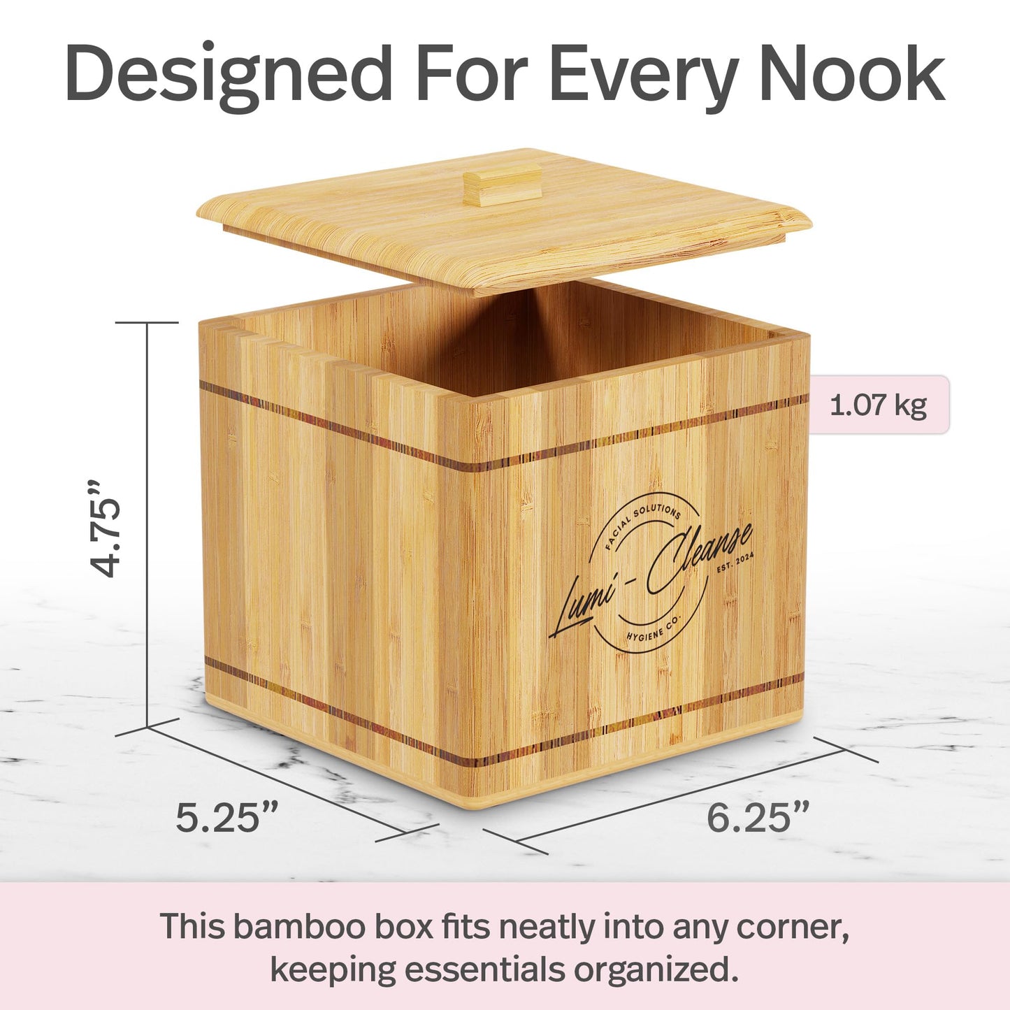 Premium Disposal Towel Holder, Bamboo Box with 50 XL Ultra Soft Clinically Tested Towels, Vegan, Lint Free