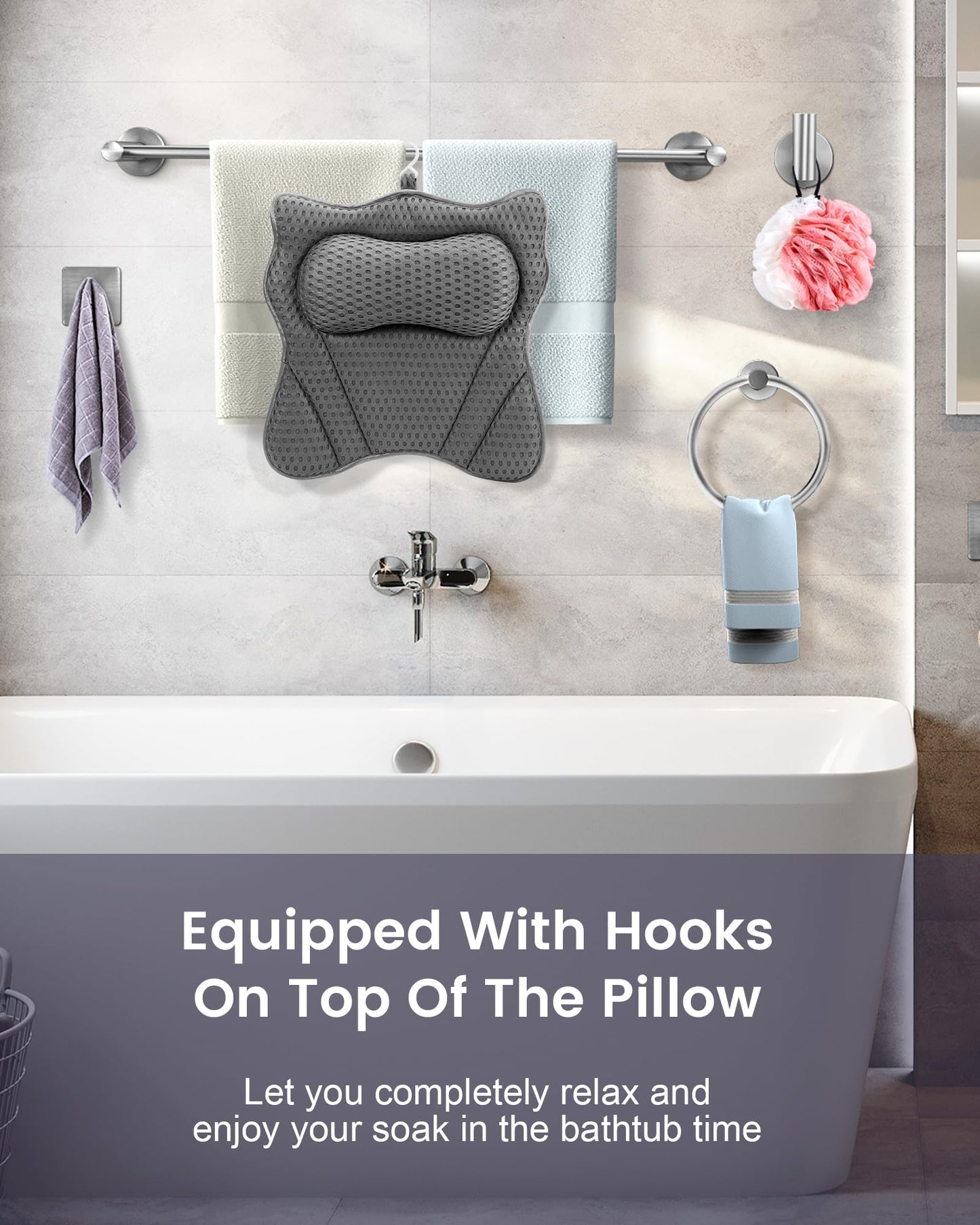 MTDLYICE Bath Pillow, Bath Pillows for Tub Neck and Back Support, Soft 4D Air Mesh Bathtub Pillow 16.5 x 17.3 INCH, with 6 Powerful Suction Cups, Bath Accessories Relaxing Gifts for Women (Lake Blue)