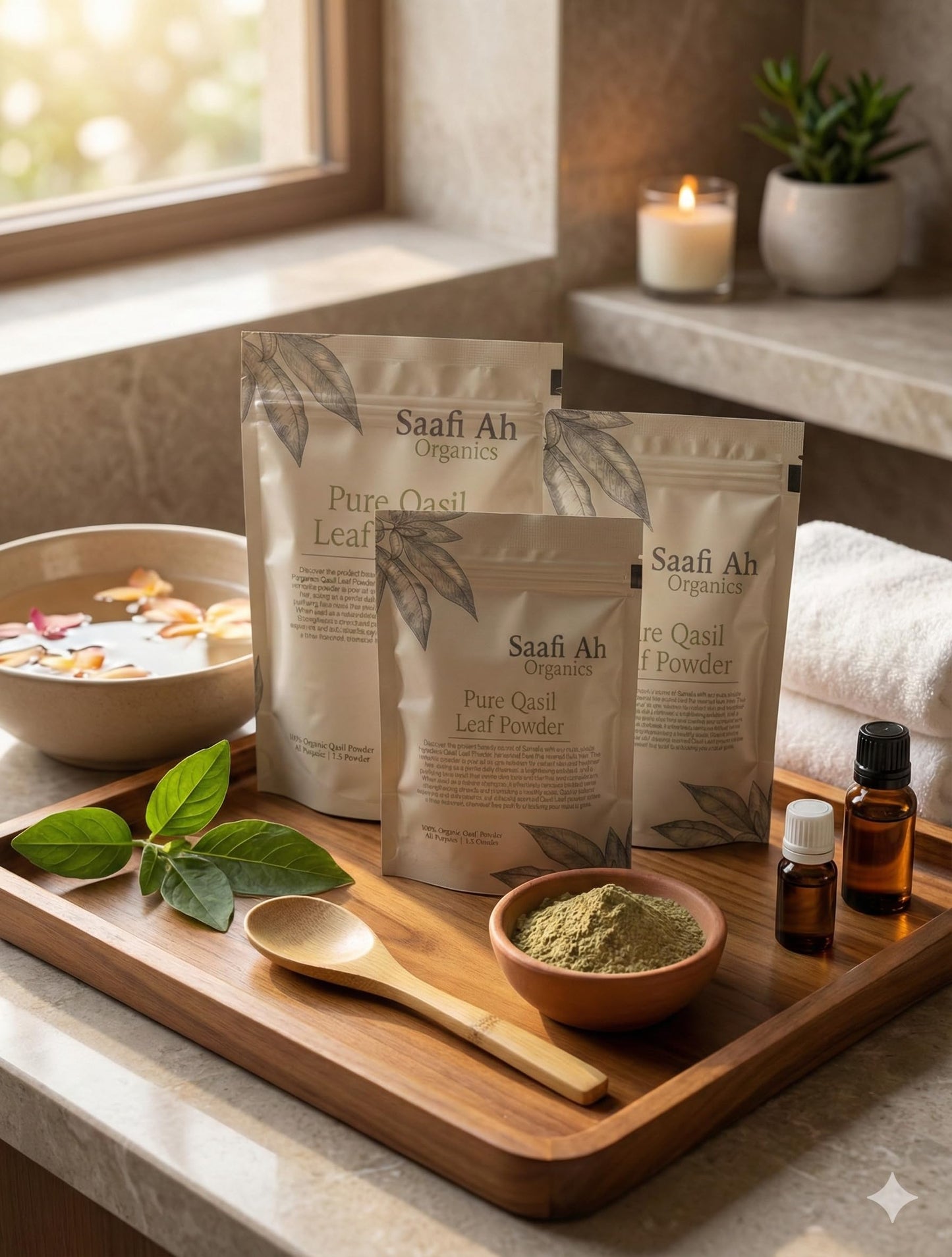 SAAFI AH ORGANICS Qasil Powder Natural Leaf Powder, exfoliates, detoxifies, Helps with clogged pores and Blemishes. soap,Used as a Shampoo. (Large 5 oz)