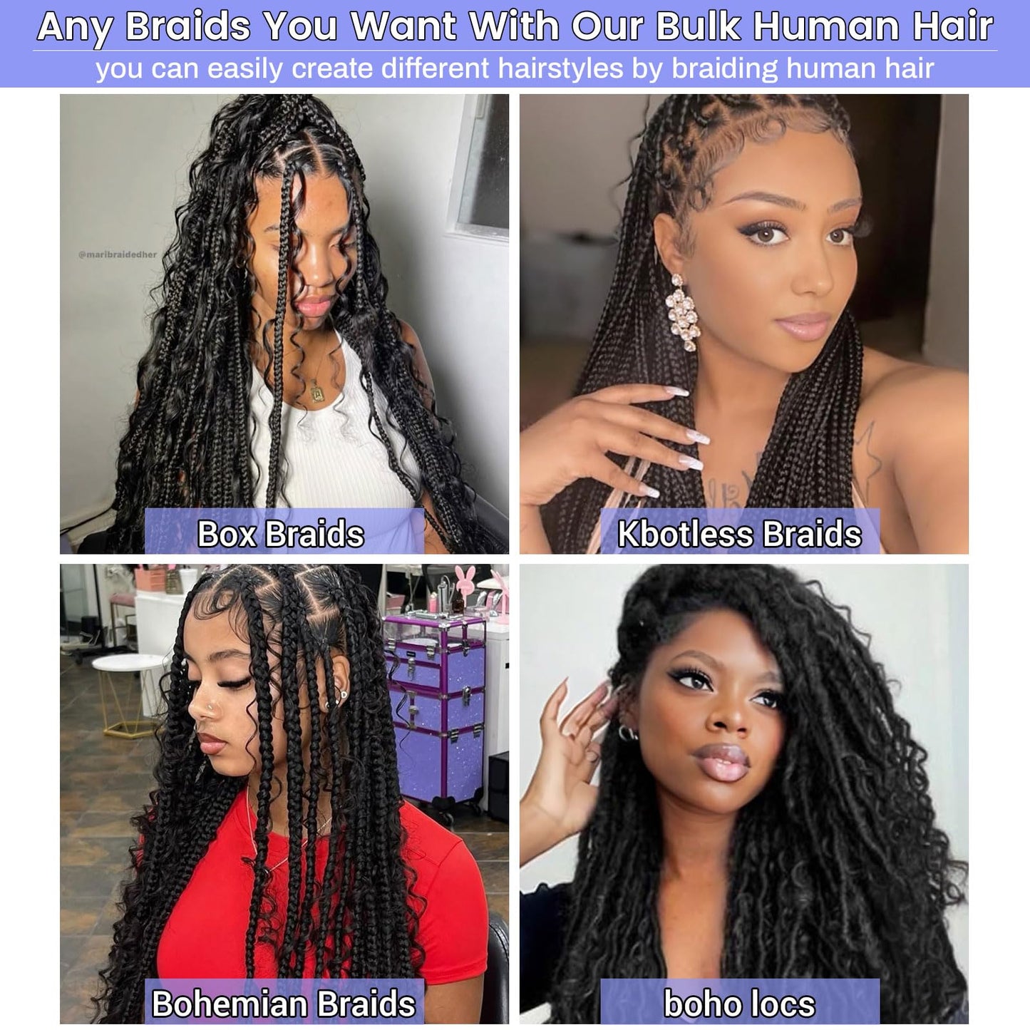 Human Braiding Hair, 18 Inch Deep Water Wave Bulk Human Hair for Braiding 12A No Weft 100% Brazilian Virgin Curly Human Hair for Boho Knotless Braids 1 Bundles/Pack 50g Natural Color