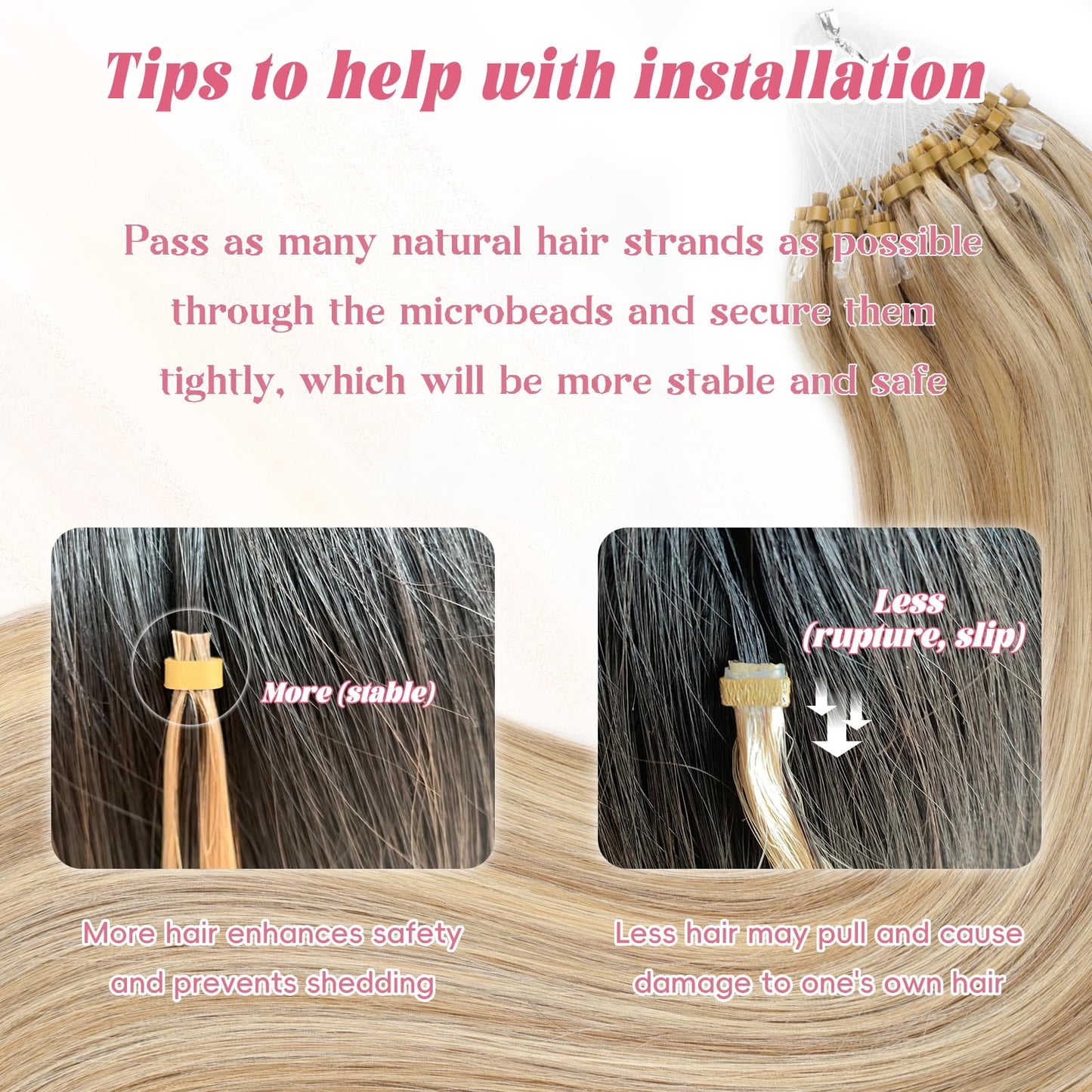 Eliysako Microlink Hair Extensions Human Hair 50g/pack Golden Brown mix Bleach Blonde 18inch Micro Loop Microbead Hair Extensions Real Smooth Human Hair Cold Fusion