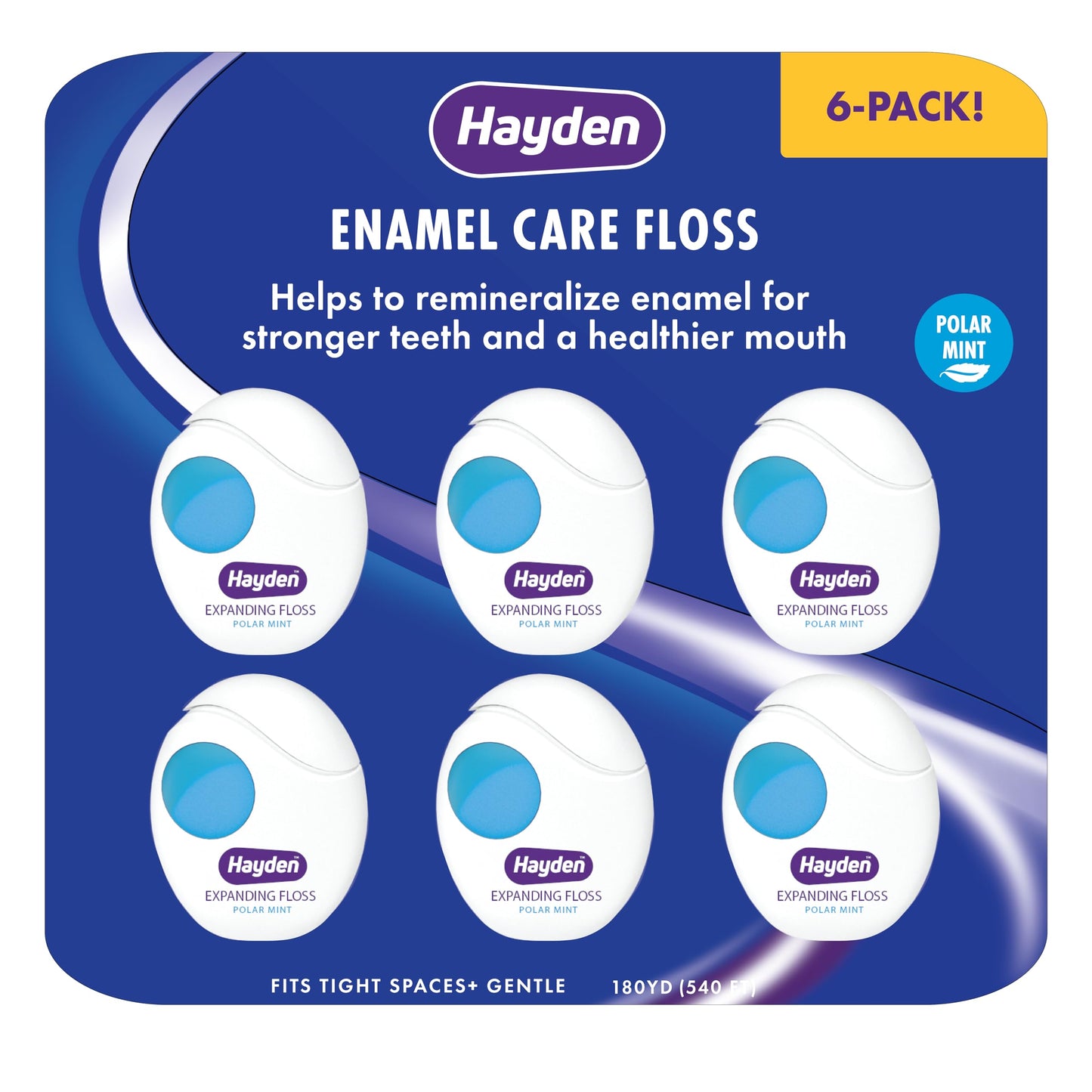 Hayden Enamel Care Dental Floss | for Sensitive Mouths | Helps Restore Enamel | Mint Flavor | 30 Yards per Unit (Pack of 6)