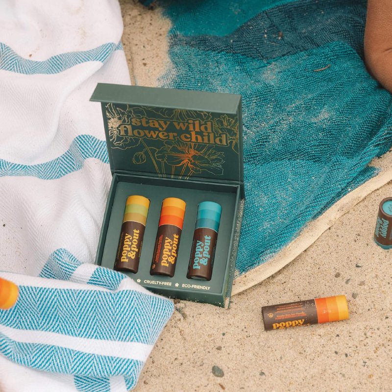 Poppy & Pout Jumbo Lip Balm Gift Set - All-Natural Moisturizers with Beeswax & Coconut Oil | 3-Pack Retro Surf