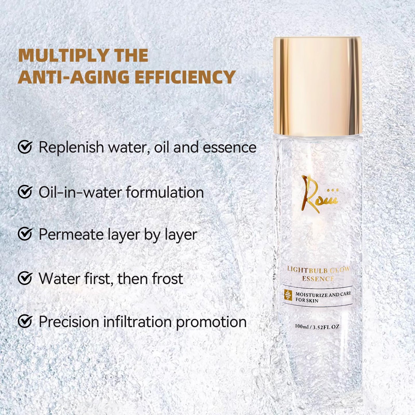 Roiii Light Bulb Glow Essence Serum - Vitamin C + Niacinamide + Hyaluronic Acid - Brightening Face Essence for Glowing Skin - Neck Reduce Dark Spots & Even Skin Tone 3.52 FL.OZ