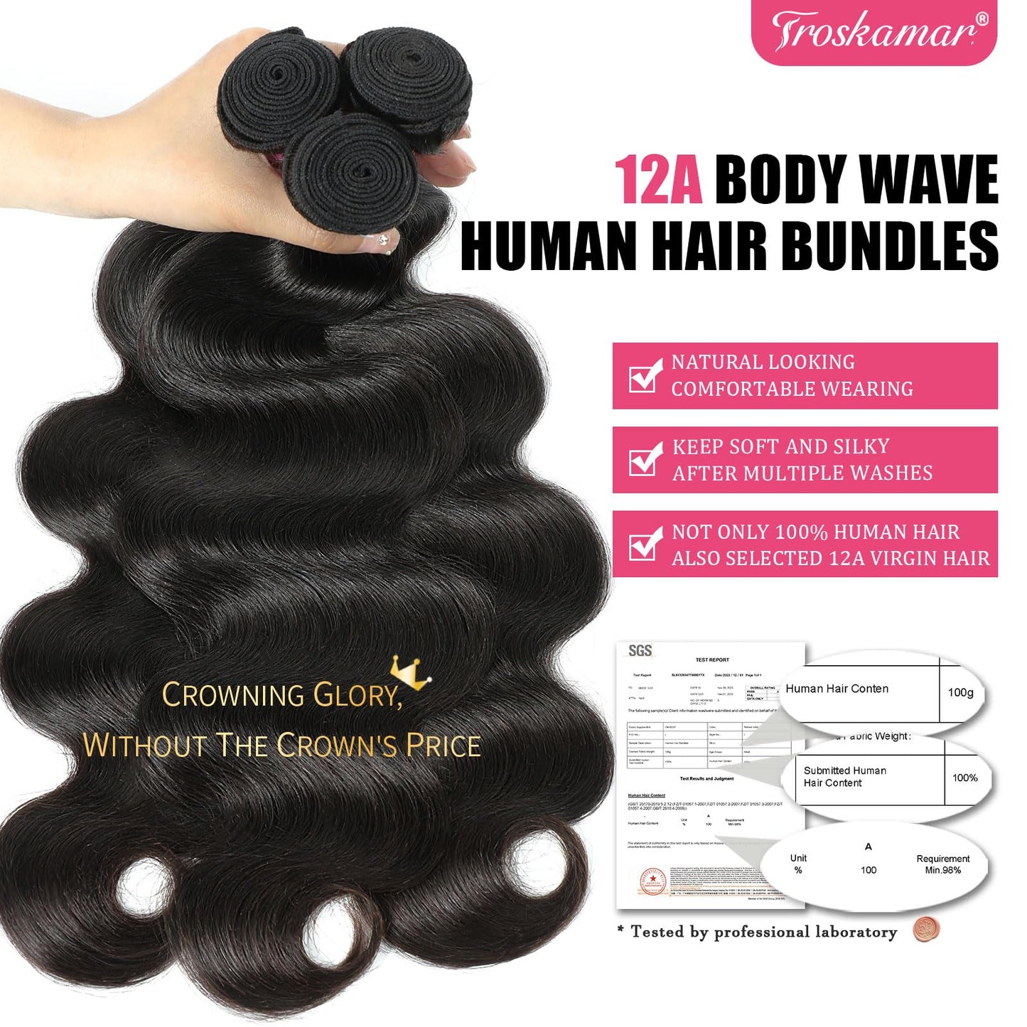 Human Hair Bundles 22 Inch Body Wave Bundles Human Hair 100% Unprocessed 12A Brazilian Raw Virgin Hair Single One Bundle Real Human Hair Extensions Natural Color