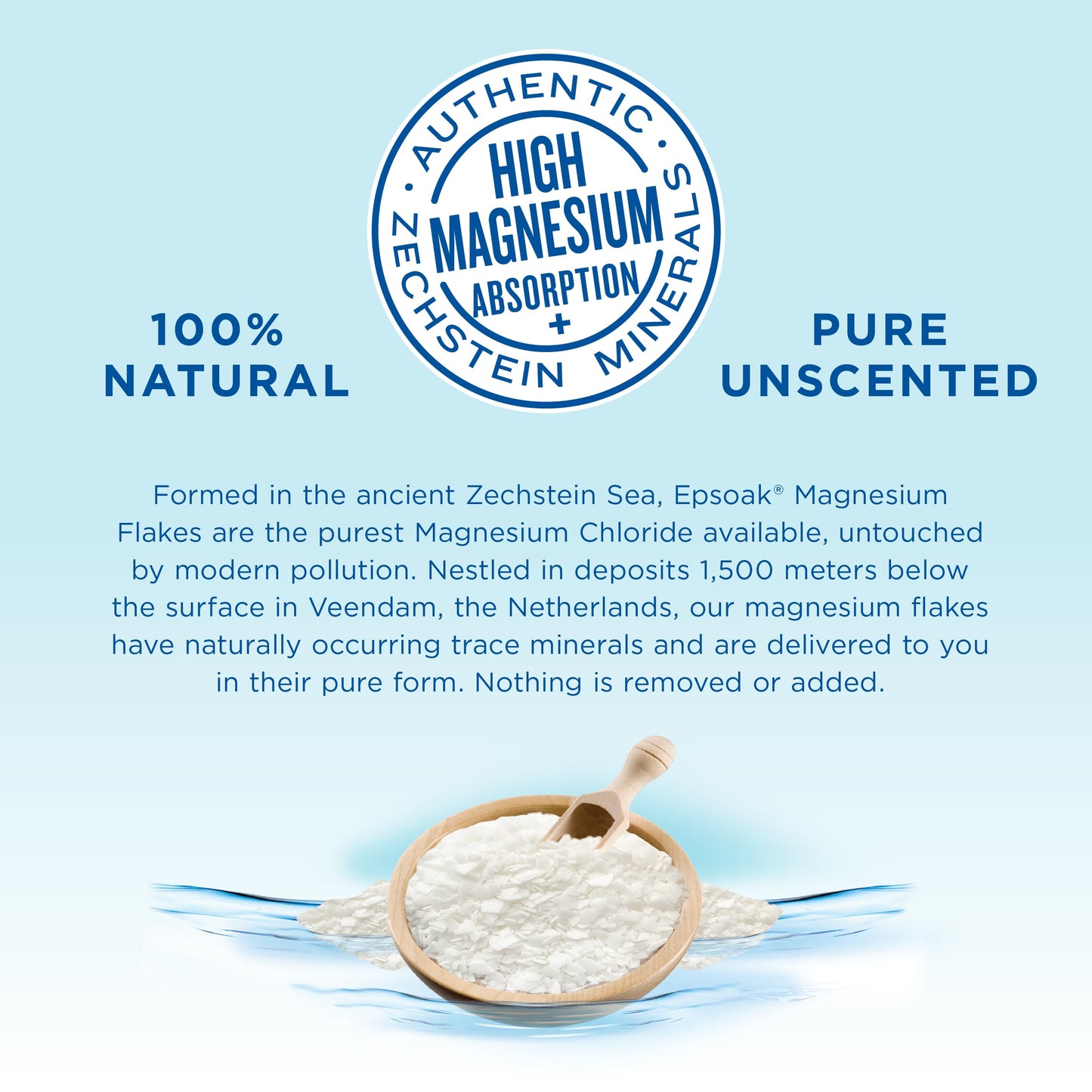 Epsoak Magnesium Flakes 4 lb. Magnesium Sulfate USP. Resealable Epsom Salt Bag Unscented, Made in The USA, Cruelty-Free Certified