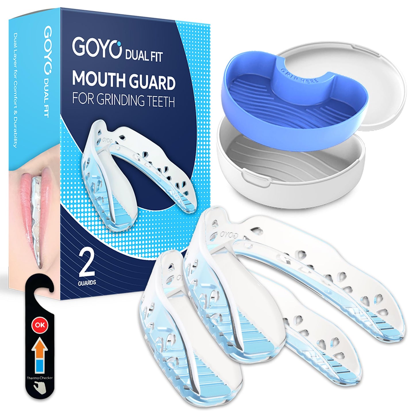 GOYO Dual FIT Pack of 2 Mouth Guard for Clenching Teeth at Night with Thermo Checker & Dental Case | Night Guards for Teeth Grinding | Custom-Fit & Custom Moldable Bruxism Sleep Night Guard – BPA-Free