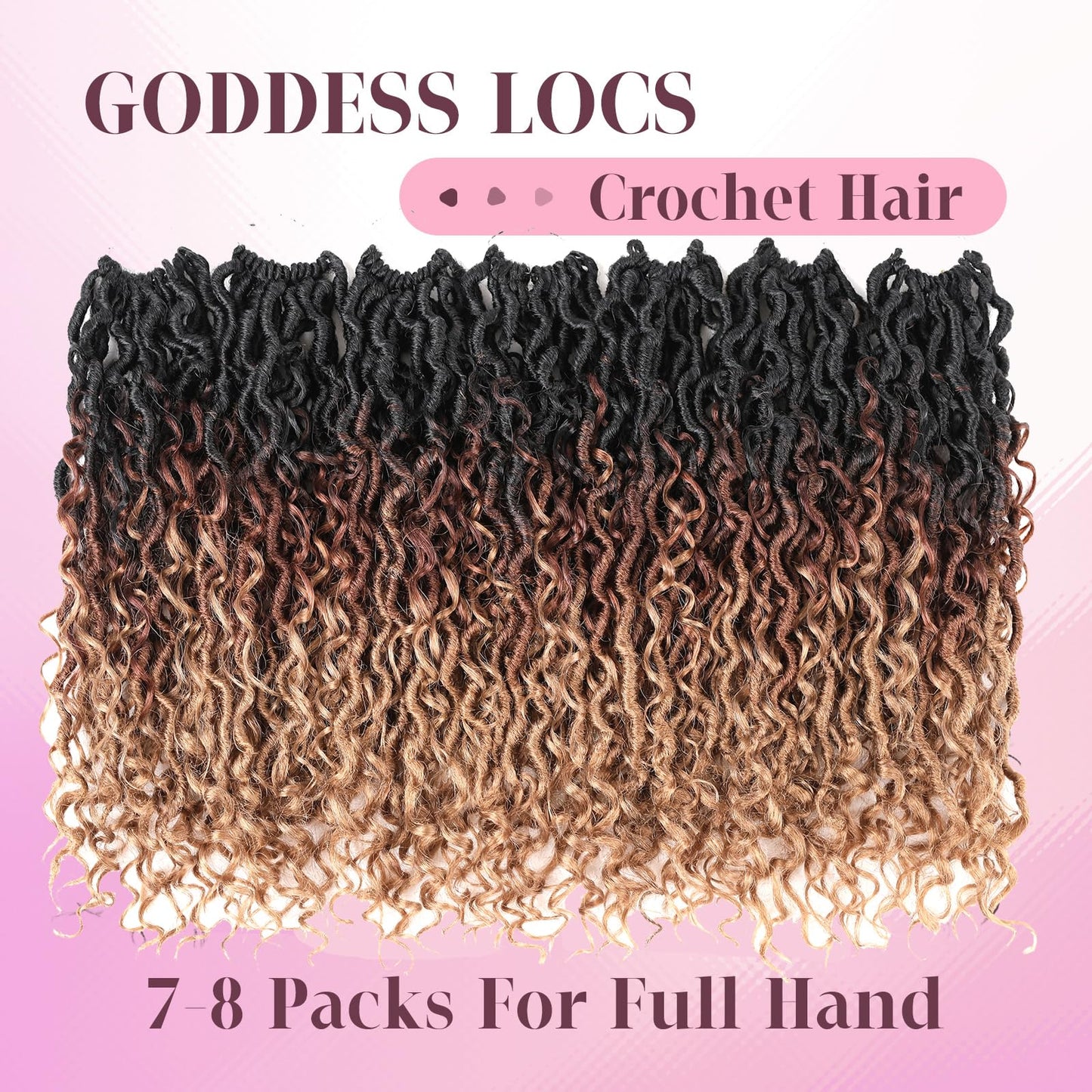 Aipin Goddess Locs Crochet Hair 18 Inch Boho River Locs Hippie Wavy Crochet With Curly Hair In Middle And Ends Braids Hair Extensions (7Packs,18 inch, 3T1B/30/27)