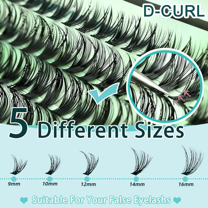 Lash Clusters Kit - 640pcs Wispy 30D/40D D Curl Individual Lash Extensions | Natural 9-16mm with Bond & Seal, Brush, Tweezers