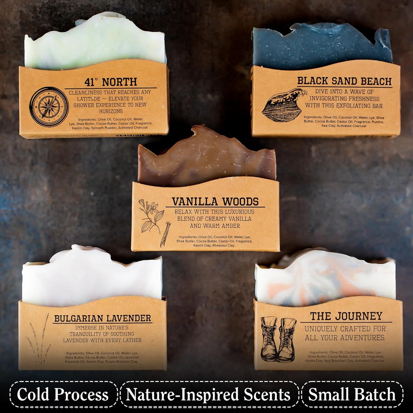 Natural Bar Soap for Men & Women - Skin-Friendly Handmade Gift Set | Exfoliating & Cleansing | 5 Oz Variety Pack of 5