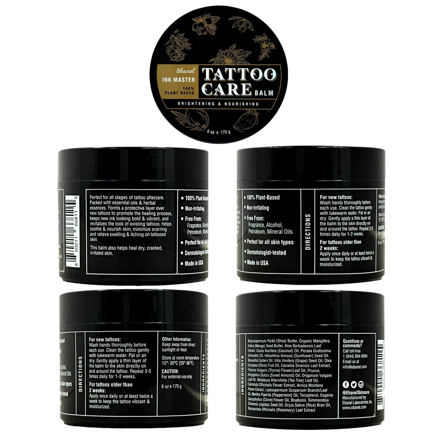 Ebanel Set of 5% Lidocaine Numbing Cream and Tattoo Balm, Numb520 Topical Anesthetic Pain Relief Burn Itch Cream, and Premium Tattoo Aftercare Butter Brightener Ink Color Enhancing Ointment 6Oz
