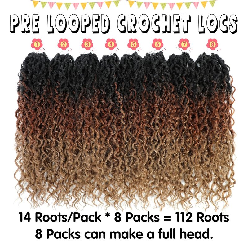 Goddess Locs Crochet Hair - 18 Inch Faux Locs for Black Women | Curly Ends, 8 Packs, 1B/30/27#