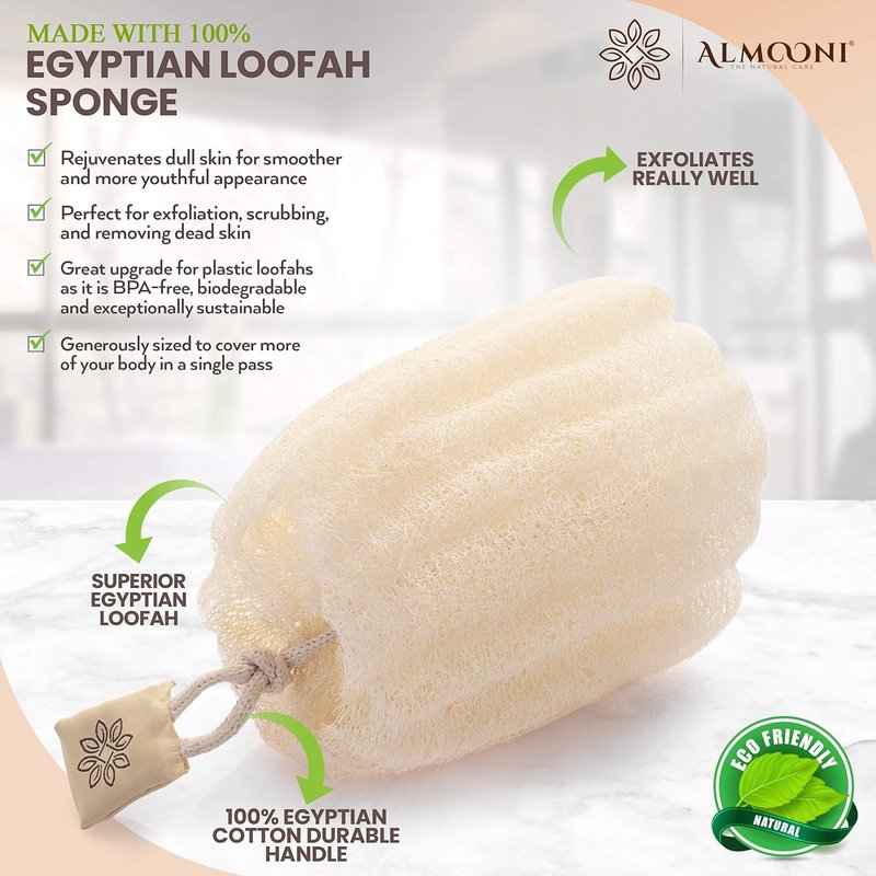 Natural Egyptian Shower Loofah Bundle - Premium Back Scrubber & Facial Sponge for Deep Cleansing