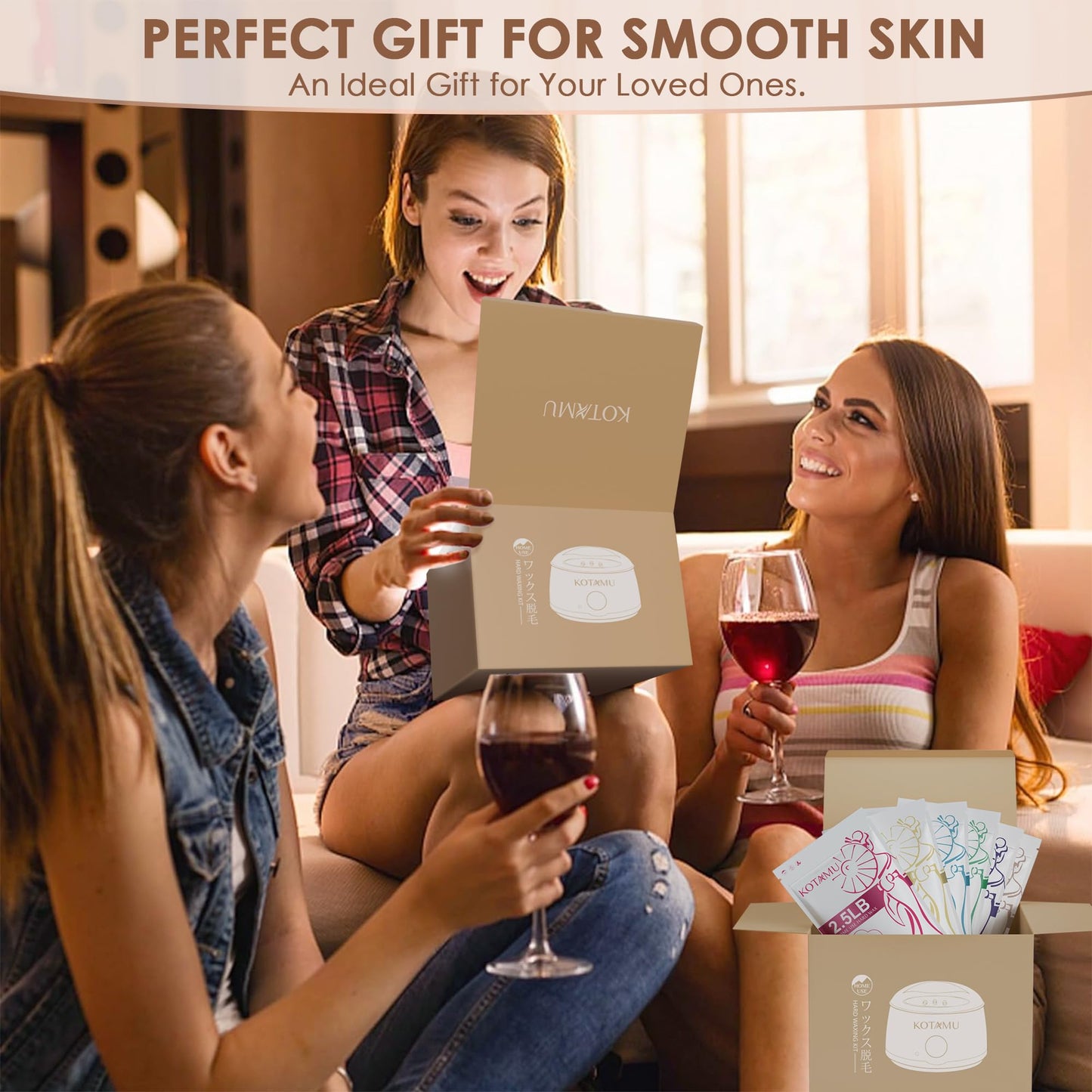KOTAMU Waxing Kit for Women & Men, Wax Warmer for Hair Removal, Digital Wax Kit with Silicone Pot，Ideal for Face Eyebrow Arm Legs Armpit &Sensitive Skin, Waxing Machine for Home Salon Use- Cherry