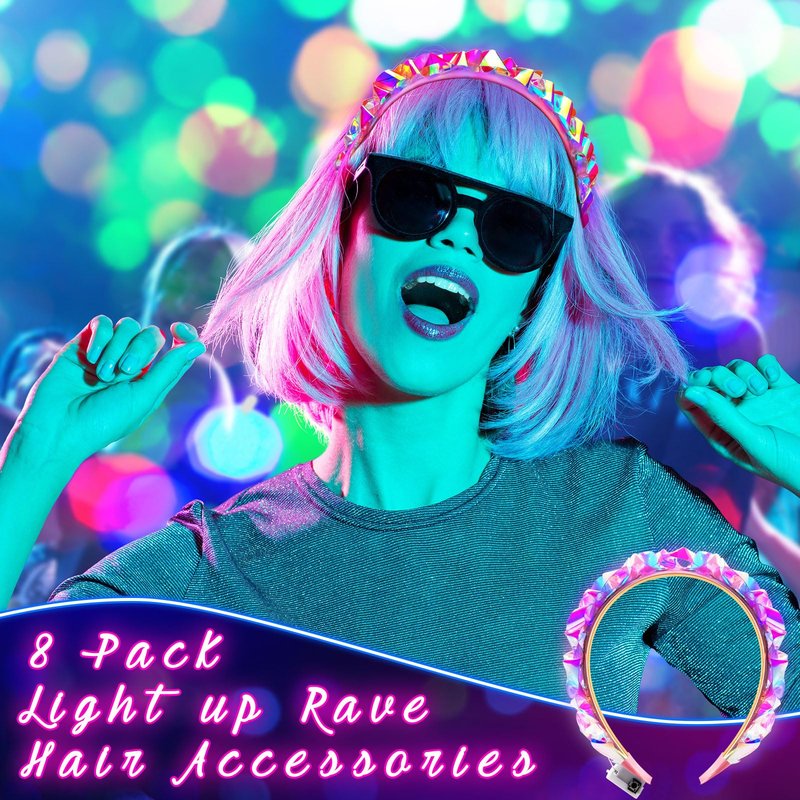 Tigeen 8 Pcs Light up Headband LED Glow Headbands Glow in The Dark Headband LED Hair Accessories for Wedding Party Favor