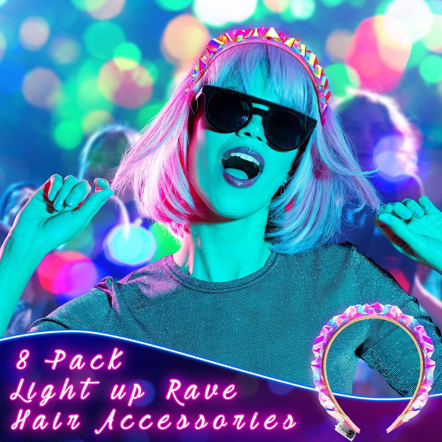Tigeen 8 Pcs Light up Headband LED Glow Headbands Glow in The Dark Headband LED Hair Accessories for Wedding Party Favor