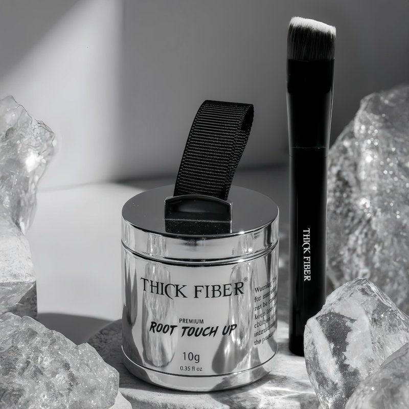 THICK FIBER Root Touch Up Powder with Brush – Covers Grey Roots, Thinning Hair & Bald Spots – Sweat & Water Resistant for Men & Women (Dark Brown, 0.35 Ounce (Pack of 1))