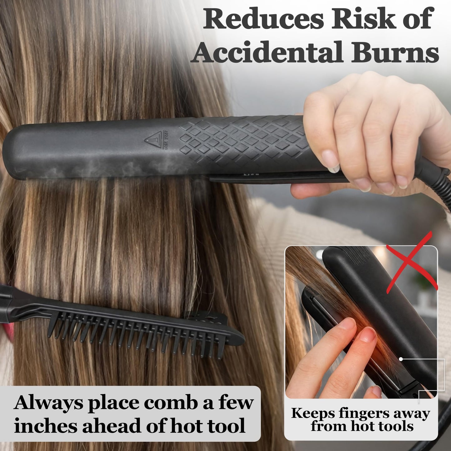 Herstyler Straightening Comb For Hair - Flat Iron Comb - Hair Straightener Comb With Firm Grip - Styling Comb - Chasing Comb - Heat Resistant Comb