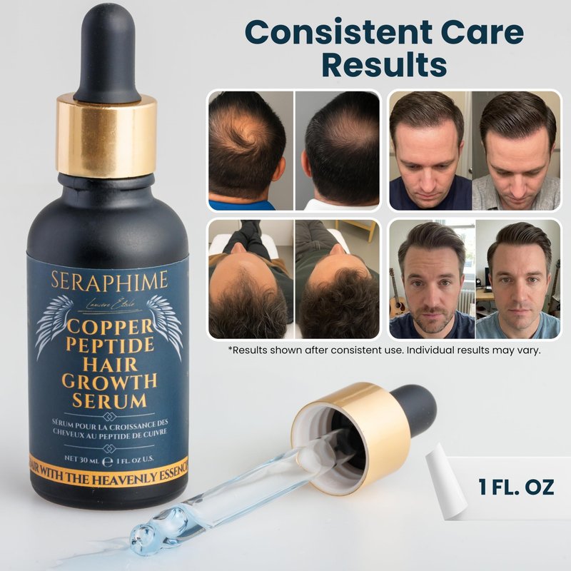 Seraphime Copper Peptide Serum for Hair Growth - Caffeine, Niacinamide, Rosemary Oil, Saw Palmetto Hair Density Serum, Topical Tripeptide Scalp Care for Hair Thinning, Women & Men 1 fl oz