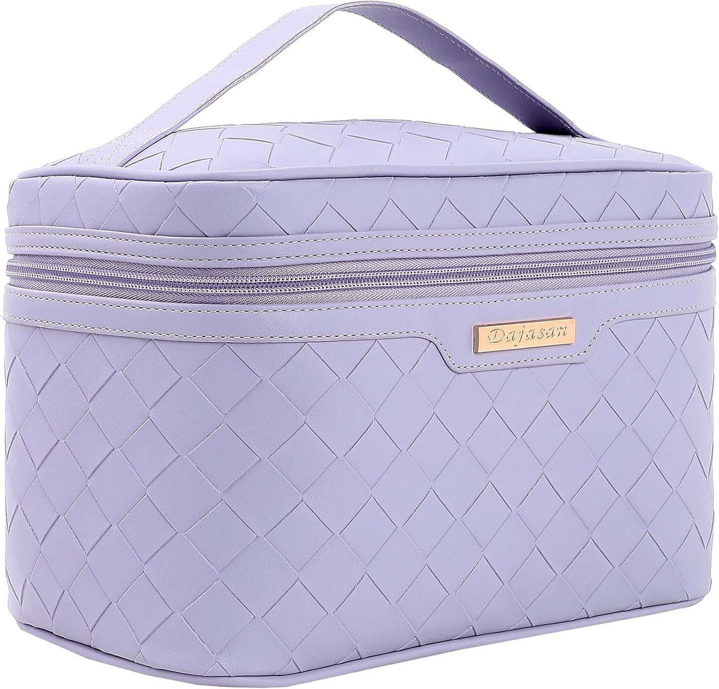 Makeup Bag - Large Capacity Travel Cosmetic Organizer | Waterproof PU Leather - 11.81 x 6.7 x 7.09 Inch (Purple)