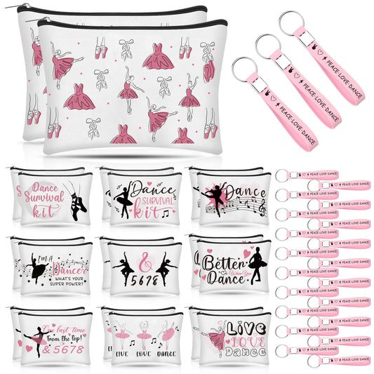 XEQWZVFR 40 Pcs Ballet Dancer Makeup Bag&Keychain Ballerina Makeup Bags Elegant Ballet Cosmetic Travel Organizer Toiletry Bags Inspirational Gift for Dancers Learner lover Thank You Gift for Teacher