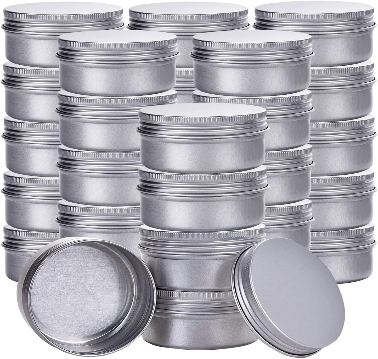 Aluminum Tin Jar - 30 ml Refillable Containers with Screw Lid | Round Cosmetic Jars for Lip Balm & Cream - 60 Pack